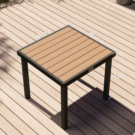 Masa de gradina  pentru 4 Persoane din Aluminiu, Masa de Exterior din Plastic pentru Terasa si Balcon, Negru si Culoare Lemn [2]