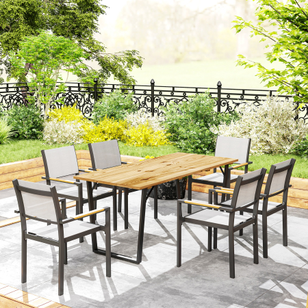  Masa de Gradina pentru 6 Persoane cu Orificiu pentru Umbrela, 175x80x75 cm, Maro [7]