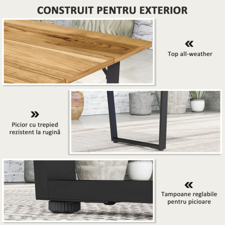  Masa de Gradina pentru 6 Persoane cu Orificiu pentru Umbrela, 175x80x75 cm, Maro [4]