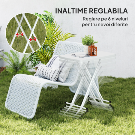  Masa de Gradina Pliabila cu inaltime Ajustabila, Metal si HDPE, Alb [4]