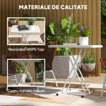  Masa de Gradina Pliabila cu inaltime Ajustabila, Metal si HDPE, Alb [5]