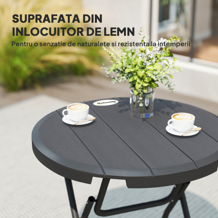  Masa de Gradina Rotunda Pliabila pentru 4 Persoane din Aluminiu si Plastic HDPE, Ø80x73 cm, Gri [4]