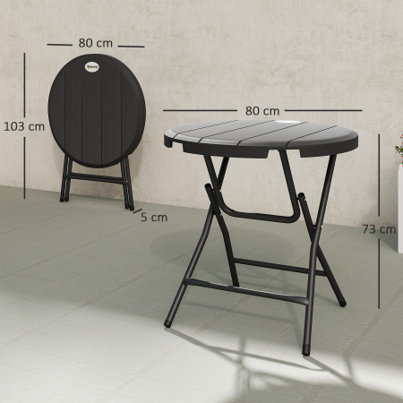  Masa de Gradina Rotunda Pliabila pentru 4 Persoane din Aluminiu si Plastic HDPE, Ø80x73 cm, Gri [2]