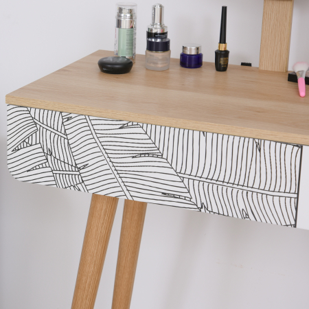  Masa de Machiaj - Alb & Stejar, Oglinda Rotunda & Sertar [8]