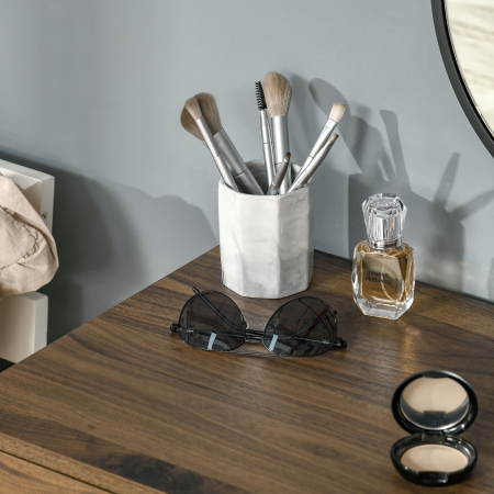  Masa de Machiaj in Stil Industrial, Set Masa de Toaleta cu Taburet si Oglinda de Machiaj, Postatie de Machiaj din Lemn si Metal pentru camera [6]