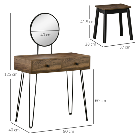  Masa de Machiaj in Stil Industrial, Set Masa de Toaleta cu Taburet si Oglinda de Machiaj, Postatie de Machiaj din Lemn si Metal pentru camera [2]