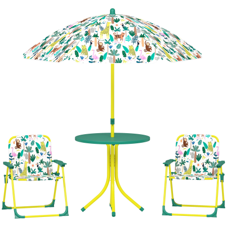 Seturi mobilier -  Masa de Picnic pentru Copii, Set Masa si Scaune cu Umbrela Verde