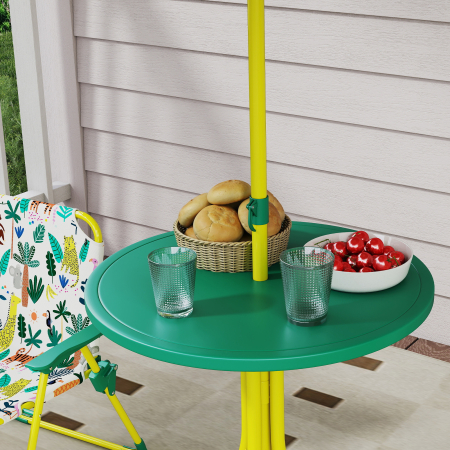  Masa de Picnic pentru Copii, Set Masa si Scaune cu Umbrela Verde [7]