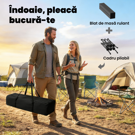 Masa de Picnic Pliabila si Portabila  cu Plasa de Depozitare si Geanta de Transport, pentru Camping si Exterior, Neagra [3]