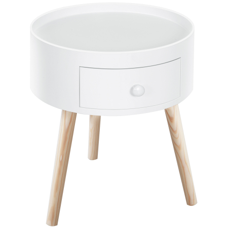 Mese cafea si decorative -  Masa de Salon Moderna cu Sertar in Lemn, Alb, Ф38x45cm