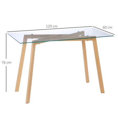  Masa de sufragerie dreptunghiulara pentru max 4 persoane, din otel cu blat din sticla securizata, pentru bucatarie, sufragerie 120x60x76cm [2]
