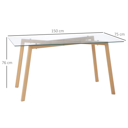  Masa de sufragerie dreptunghiulara pentru max 4 persoane, din otel cu blat din sticla securizata, pentru bucatarie, sufragerie si living, 150x75x76 cm [2]
