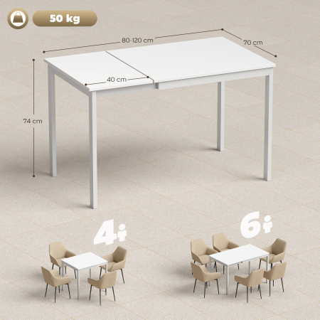  Masa de Sufragerie Extensibila 80-120 cm pentru 4-6 Persoane, Masa Economisitoare de Spatiu cu Extensie Glisanta, Natural [2]