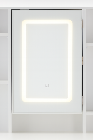 Masa de toaleta cu oglinda, iluminare LED reglabila, 2 sertare, MDF, 90x40x145 cm, alb [7]