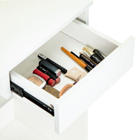 Masa de toaleta cu oglinda, rafturi si sertar, 75x40x136 cm, alb [2]