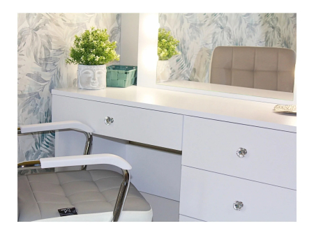 Masa de toaleta si machiaj Cristal 12 LED cu oglinda si 5 sertare, 110x47x77 cm, alb [2]