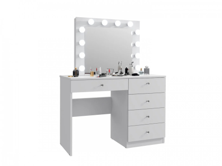 Masa de toaleta si machiaj Cristal 12 LED cu oglinda si 5 sertare, 110x47x77 cm, alb [5]