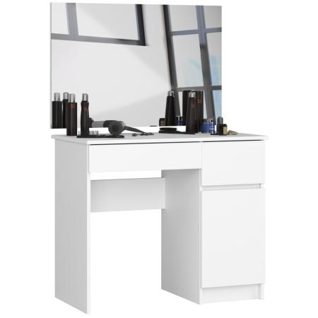 Masa de toaleta si machiaj cu oglinda mare, 2 sertare si dulap, PAL laminat 16 mm, 90x50x142 cm, alba [6]