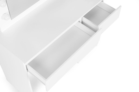 Masa de toaleta si machiaj Hollywood Pro, alba, cu 5 sertare, oglinda si 12 LED-uri, taburet tapitat, 94x43x140 cm [3]