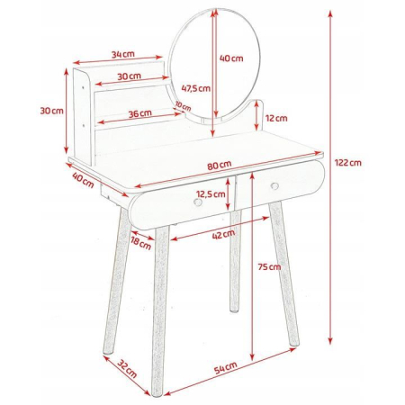 Masa de toaleta si machiaj Ravena, alb fag, cu 2 sertare, oglinda, 80x40x122 cm [3]