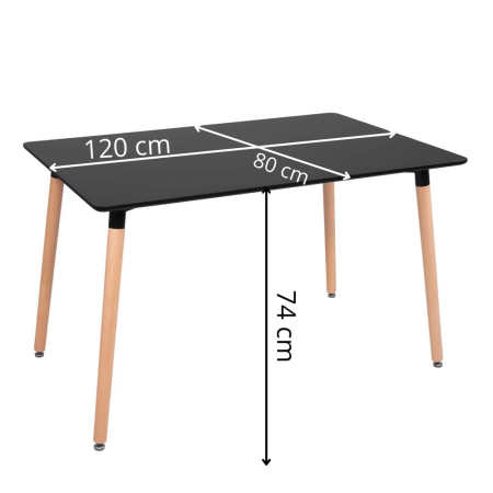 Masa dining bucatarie, dreptunghiulara, 120x80x74 cm, Blat MDF, Picioare lemn, Negru [11]