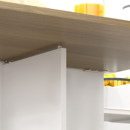  Masa dreptunghiulara extensibila cu 2 sertare si un dulap din lemn, 140x76x74 cm, alb si lemn natural [8]