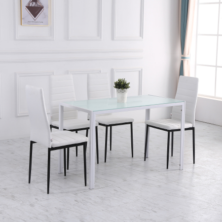  Masa Dreptunghiulara pentru 4 Persoane din Metal si Sticla Securizata, 120x60x75 cm, Alb [7]
