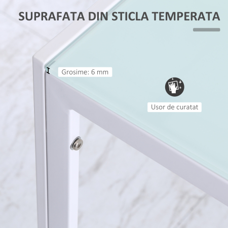  Masa Dreptunghiulara pentru 4 Persoane din Metal si Sticla Securizata, 120x60x75 cm, Alb [3]