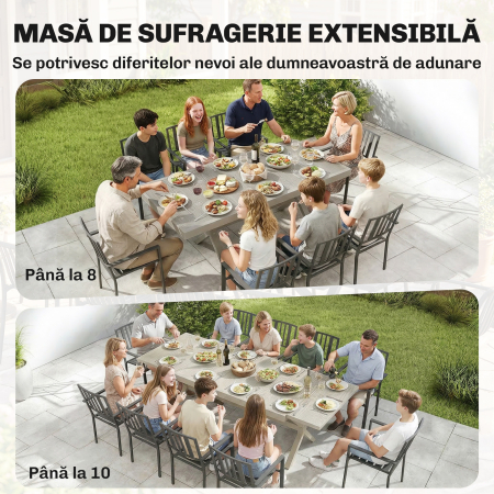  Masa Extensibila de Gradina pentru 8-10 Persoane, din Aluminiu si Otel, 154/214x85x73 cm, Gri [3]