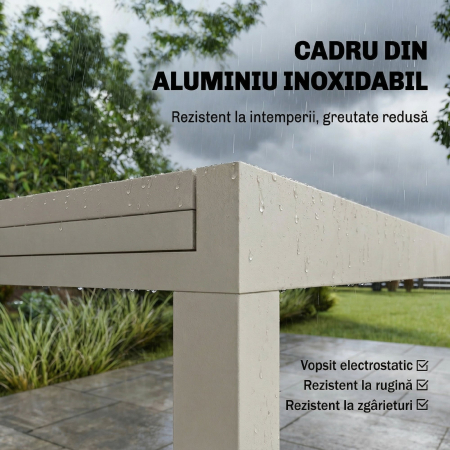  Masa Extensibila din Aluminiu pentru Exterior, Blat din Sticla Temperata, Crem. [4]