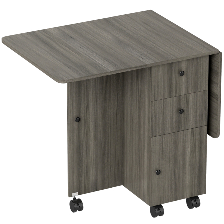 Bucatarie -  Masa Extensibila pe 6 Roti cu 2 Sertare si Dulap cu Usi, din Lemn, 120x60x76.5 cm, Gri