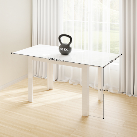 Masa Extensibila pentru 4-6 Persoane cu Panouri Rabatabile, 120-160x80x78 cm, Alb Lucios [2]