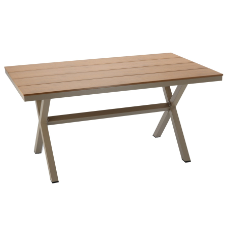Masa gradina dreptunghiulara din aluminiu cu blat aspect lemn, 150x90x74 cm, bej [1]