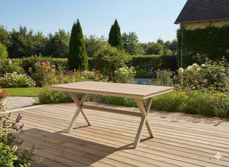 Masa gradina dreptunghiulara din aluminiu cu blat aspect lemn, 150x90x74 cm, bej [2]