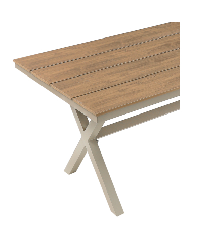 Masa gradina dreptunghiulara din aluminiu cu blat aspect lemn, 150x90x74 cm, bej [6]