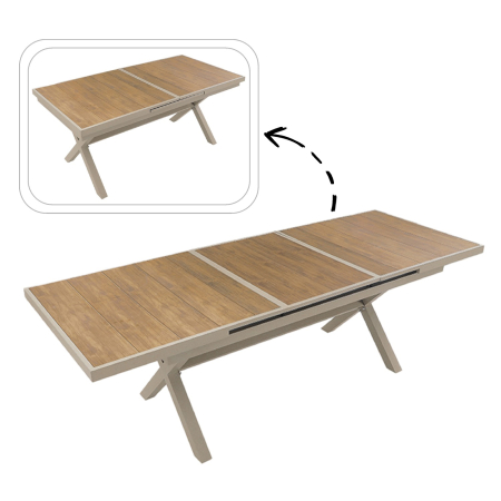 Masa gradina extensibila 180-240 cm din aluminiu cu blat aspect lemn, 180-240x90x76 cm, bej [7]