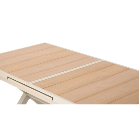 Masa gradina extensibila 180-240 cm din aluminiu cu blat aspect lemn, 180-240x90x76 cm, bej [12]