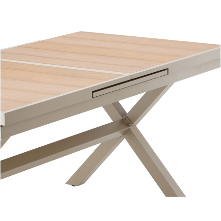 Masa gradina extensibila 180-240 cm din aluminiu cu blat aspect lemn, 180-240x90x76 cm, bej [9]