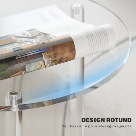  Masa Joasa Rotunda cu 2 Niveluri din Acrilic pentru Interior, Ø40x50 cm, Transparenta [4]