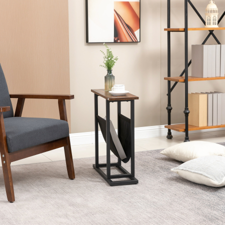  Masa laterala cu geanta de depozitare, masa de pat cu cadru din otel pentru spatii mici [6]