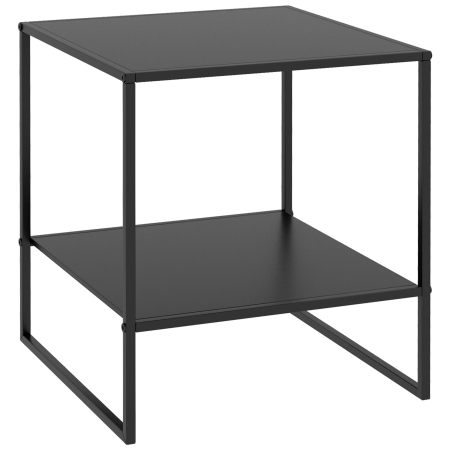 Mese cafea si decorative -  Masa Laterala Masa de Capat Industriala cu Depozitare pe Nivele Masa de Efect Clasic cu Cadru din Otel Negru
