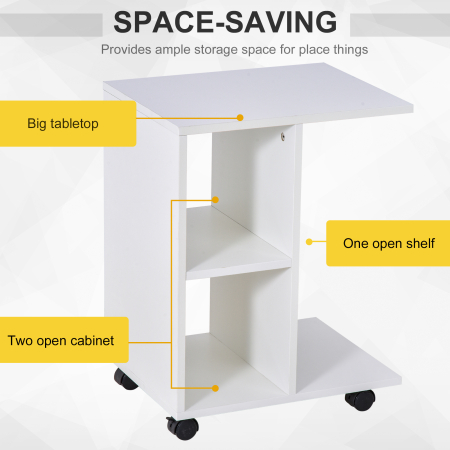  Masa Living cu 2 rafturi deschise si 4 roti pivotante, MDF, 45x35x58cm, alb [4]
