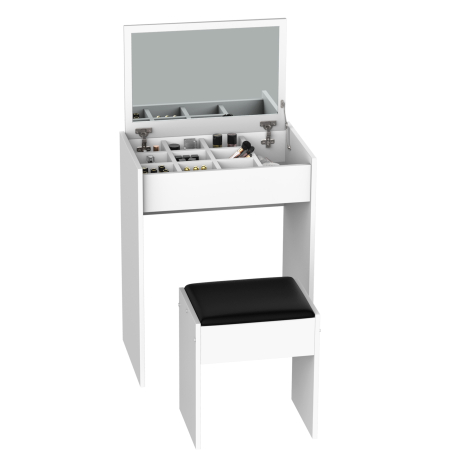 Dormitor & birou -  Masa Machiaj Alba - Cu Scaun, Oglinda Pliabila & Depozitare