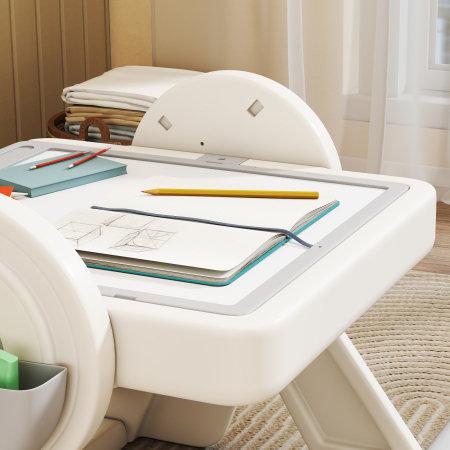  Masa Multifunctionala pentru Copii cu Raft de Depozitare si Sertare, din HDPE si PP, Gri si Alb [8]