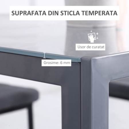  Masa Patrata Gri - Metal & Sticla pentru Pranz [3]