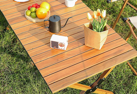 Masa pentru camping cu sistem de pliere rapida, cadru metalic, 90x60x44cm, maro [3]