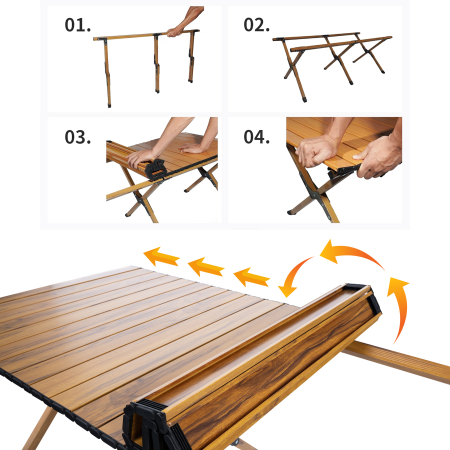 Masa pentru camping cu sistem de pliere rapida, cadru ultra usor din aluminiu, 118x60x45cm, maro [6]