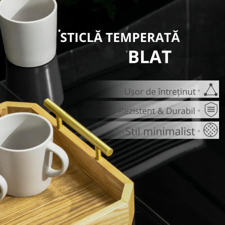  Masa pentru exterior cu 8 locuri, Masa dreptunghiulara din aluminiu pentru gradina, cu blat din sticla securizata, negru [4]