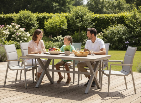 Masa pentru gradina, cadru aluminiu, blat polywood cu aspect de lemn, 180x100x75 cm, bej [9]