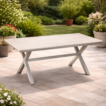 Gradina & balcon - Masa pentru gradina, cadru aluminiu, blat polywood cu aspect de lemn, 180x100x75 cm, bej